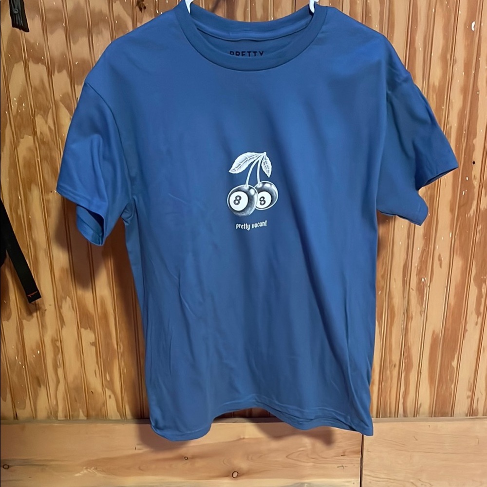 Blue Graphic T-Shirt with Cherry Design